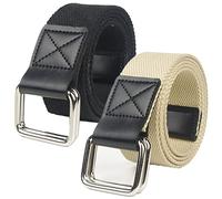 Générique Ceintures en toile pour homme femme avec double anneau en D, 3,8 cm de large, durable, réglable, décontracté, extra long, Lot de 2