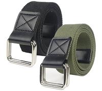 Générique Ceintures en toile pour homme femme avec double anneau en D, 3,8 cm de large, durable, réglable, décontracté, extra long, Lot de 2