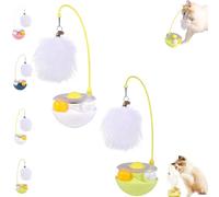 Générique Celery Pets Wobble Pet Toy with Feather & Catnip, Interactive Cat Feather Toys, Bell Wand Teaser, Dual Rolling Balls Rotate 360° for Cat Exercise Toy, for All Cats (White+Yellow)
