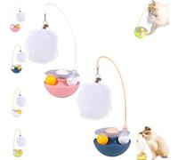 Générique Celery Pets Wobble Pet Toy with Feather & Catnip, Interactive Cat Feather Toys, Bell Wand Teaser, Dual Rolling Balls Rotate 360° for Cat Exercise Toy, for All Cats (Pink+Blue)