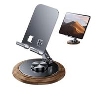 Générique Cell Phone Stand, Adjustable Metal Holder, 5.91x3.78in Wooden Base Mount, 360° Rotating Design, Sturdy Smart for Office, Desk, Study, Library, Bedroom, Airplane Use, Hands Free