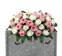 Générique Cemetery Saddle Flower- Silk Artificial Mixed Color Roses, UV Resistant Outdoor Floral Arrangement | Decorative Fake Memorial Flowers for Graveyard Garden Porch