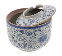 Générique Cendrier en Céramique Bleu et Blanc avec Couvercle Entonnoir Cendrier Coupe-Vent Profond pour Maison et Bureau Chinois Antidérapant Décoration Intérieure Pratique