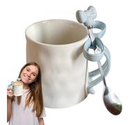 Générique Ceramic Coffee Cup - Ceramic 500ML 9.2cm | Charming Ribbon Mug, Bow Handle Cup, Coffee Mug With Spoon, Cute Tea Mugs | Gift Giving