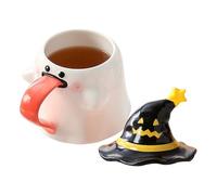 Générique Ceramic Halloween Coffee Cup With Lid - Ghost Mug | 450ml Novelty Ghost Shape Drinking Cup | Fun Beverage Mug For Juice Wine Beer Halloween Juice Wine Beer Living Room Movie Nights Teachers