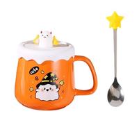 Générique Ceramic Halloween Mug - Funny Cat Coffee Cup | Multifunctional Kitchen Drinkware, Tea With Lid & Spoon, Decorative Holiday For Home Office, Gift Lovers, Seasonal Tableware