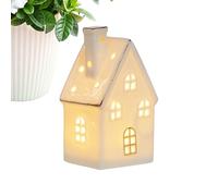Générique Ceramic Houses, Lighted Village Christmas Ornament for Table Decor, Farmhouse Cabin Centerpiece for Desk Mantel Bedroom Window Living Room Holiday Display Event Decorations 12.5x6cm
