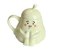 Générique Ceramic Mug - 450ml Cute Pear Shape | Milk Drinkware Teacup with Handle and Lid, Stylish Coffee Latte Hot Chocolate Beverage Water Cup for Home Workplace Kitchen