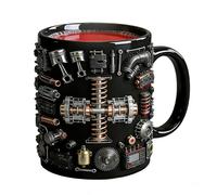 Générique Ceramic Mug - Realistic Mechanical Engine Coffee Cup | 3D Piston & Gear Design With Anti-Slip Handle, Novelty Motor Gift For Car Lovers, Husband & Men, 15oz, Silver & Black