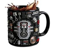 Générique Ceramic Mug - Realistic Mechanical Engine Coffee Cup | 3D Piston & Gear Design With Anti-Slip Handle, Novelty Motor Gift For Car Lovers, Husband & Men, 15oz, Silver & Black