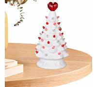 Générique Ceramic Tabletop Tree, Valentine Bush Figurine, White Ceramic Light Up Valentine Tree Tabletop Figurine, 4.13x7.68in Pottery Bush with Heart Treetop, Valentine's Day Theme