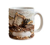Générique Ceramic Tea Mug - 330ml Excavator Shape | ABS & Metal & Cotton Friendly Finish, Novelty Construction Digger Coffee Cup With Handle For Home Office Travel And Engineer Gift Ideas Yellow