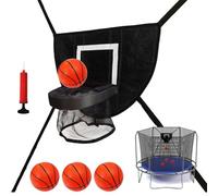 Générique Cerceau de Basket-Ball pour Trampoline, Cerceau de Trampoline incurvé, Filet de rebondeur de Basket-Ball Souple réglable avec 4 balles et Pompe - Attachement du pour l'exercice de l'arrière