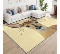 Générique Cerf Fleurs Jaune Tapis de Salon Lavable 200x300 cm，Lavable Doux Conte De Fées - Antidérapant et Lavable en Machine - Poils Courts - Douce - pour Salon, Chambre ou Bureau