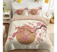 Générique Cerisier Fleurs Japonais Housse de Couette Floraison Rose Fleur Soleil Parure de Lit Literie Set Enfants Adultes 240 x 220 cm avec Taie d'oreiller Doux Décoration de Chambre, Beige