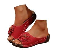 Générique Ces élégantes Chaussures compensées à Bout Ouvert pour Femmes, avec Dessus en Cuir et Chaussons Fleuris, sont des Chaussures Confortables et Pleines de tempérament.