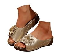 Générique Ces élégantes Chaussures compensées à Bout Ouvert pour Femmes, avec Dessus en Cuir et Chaussons Fleuris, sont des Chaussures Confortables et Pleines de tempérament.