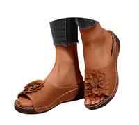 Générique Ces élégantes Chaussures compensées à Bout Ouvert pour Femmes, avec Dessus en Cuir et Chaussons Fleuris, sont des Chaussures Confortables et Pleines de tempérament.