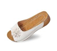 Générique Ces élégantes Chaussures compensées à Bout Ouvert pour Femmes, avec Dessus en Cuir et Chaussons Fleuris, sont des Chaussures Confortables et Pleines de tempérament. (White, 40)