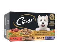 générique Cesar - Pâtée Savoureuse pour Chien Adulte, Bœuf, Volaille, Dinde et Agneau en Sauce (8 barquettes) - Le Lot de 3