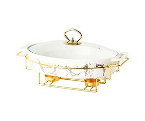 Générique Chafing Dish Buffet Set, Ceramics Chafer with Imitation Marble Finish, Chafer and Buffet Warmer Set for Buffet Weddings, Parties, Banquets, Catering Events
