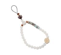 Générique Chaîne de Téléphone en Perles de Bouddha Blanche Cordon Téléphone Portable 1 Pièce Style Chinois Rétro Cordelette Poignet en Bois Jaune Petites Fleurs Accessoire Décoratif