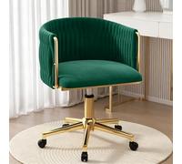 Générique Chaise de Coiffeuse Velours pivotante 360° réglable métal | Dossier courbé ergonomique, for maquillage, bureau, manucure(Gold Legs,Green)