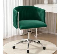Générique Chaise de Coiffeuse Velours pivotante 360° réglable métal | Dossier courbé ergonomique, for maquillage, bureau, manucure(Silver Legs,Green)