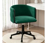 Générique Chaise de Coiffeuse Velours pivotante 360° réglable métal | Dossier courbé ergonomique, for maquillage, bureau, manucure(Black Legs,Green)