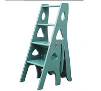 Générique Chaise échelle Pliante en Bois Gris Clair et Vert, Tabouret Multifonctionnel 3 en 1 et étagère de Rangement, Robuste, capacité de 150 kg, idéale pour la Maison et la bibliothèque
