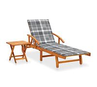 Générique Chaise Longue Jardin réglable en Bois d'acacia Massif avec Coussin, Table coulissante et Table latérale Pliable, Dossier et Repose-Pied Ajustables, 2 Roues pour déplacement