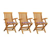 Générique Chaises de Jardin et Coussins à Carreaux Rouge Lot de 3 Teck,Mobilier de Jardin,Sièges de Jardin,Chaises de jardin-3062527