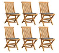 Générique Chaises de Jardin et Coussins Gris Lot de 6 Bois de Teck Massif,Mobilier de Jardin,Sièges de Jardin,Chaises de jardin-3065591