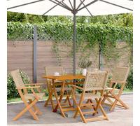 Générique Chaises de Jardin Pliantes Lot de 4 Beige rotin et Bois Massif,Meubles, Mobilier de Jardin, Sièges de Jardin, Chaises de Jardin, Beige (Poids 27.6KG)