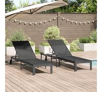 Générique Chaises Longues 2 pcs avec Roues et Table Noir Poly Rattan,Bains de Soleil,29.9KG-42004131