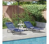 Générique Chaises Longues Pliantes 2 pcs avec Une Têtière en Bleu Textilène,Meubles,Mobilier de Jardin,Sièges de Jardin,Bains de Soleil,Bleu Marine,10.6 KG,42003159