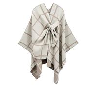 Générique Châle Tricoté for Femme, Poncho Ouvert sur Le Devant, Cardigan Pull Écharpe Style Décontracté Et Oversize Idéal for L'automne l'hiver Et Les Voyages(Re-Plaid Beige)