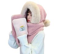 Générique Châle Tricoté Noël femmes laine trois en un capuchon à capuchon oreillette chapeau longue écharpe ensemble Cravate Violette (Pink, One Size)