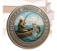 Générique Challenge Coin Collectible Metal Pocket Keepsake Souvenir for Angler Husband Luck Outdoor Fishing Activities Camping Lover