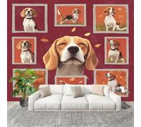 Générique Chambre salon Papier Peint Photo 200x140 cm Mignon Animal Beagle Personnalisé 3D HD Panoramique Papier Peint Rouge Résistant Aux UV Inodore Lmperméable Fresque Murale