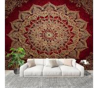 Générique Chambre salon Papier Peint Photo 200x140 cm Motif Mandala RéTro Personnalisé 3D HD Panoramique Papier Peint Rouge Résistant Aux UV Inodore Lmperméable Fresque Murale