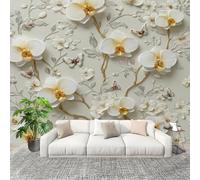 Générique Chambre salon Papier Peint Photo 200x140 cm OrchidéEs Et Papillons En Relief Personnalisé 3D HD Panoramique Papier Peint Blanc Résistant Aux UV Inodore Lmperméable Fresque Murale