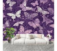 Générique Chambre salon Papier Peint Photo 400x280 cm ThèMe Papillon Onirique Personnalisé 3D HD Panoramique Papier Peint Violet Résistant Aux UV Inodore Lmperméable Fresque Murale