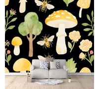 Générique Champignon Papier Peint 3D Panoramique Intissé Papier Peint 450×315cm Champignons, Fleurs, Animaux, Abeilles Photo Mural Moderne Poster XXL, Pour Salon Chambre Tv Fond Murale Décoration