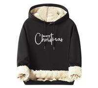 Générique Chandail à Capuchon Noël Homme Créatif Lettres Print Polaire Chaud Sweat Hood Homme Noël Manches Longues épais Décontracté Automne Hiver Pullover Noël Hommes avec Poches Mode