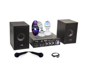 Générique Chanson Pack KARAOKE-STAR2MKII LTC Enfant - 2 Enceintes 2 Micros 1 Ampli Bluetooth USB SD 100W - Jeu Lumière Astro Rotatif LEDs RGB - Cadeau