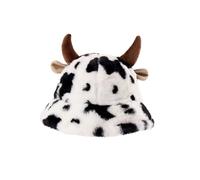 Générique Chapeau Bob en Fourrure Artificielle à Motif Vache pour Femmes - Accessoire de Mode pour l’Hiver, avec Cornes Décoratives, Confortable et Élégant Déguisement Carnaval