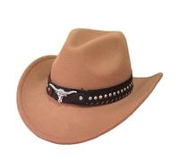 Générique Chapeau Cowboy Classique Western pour Homme et Femme à Large Bord en Feutre avec Bandeau Taureau