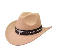 Générique Chapeau Cowboy Classique Western pour Homme et Femme à Large Bord en Feutre avec Bandeau Taureau