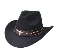 Générique Chapeau Cowboy Classique Western pour Homme et Femme à Large Bord en Feutre avec Bandeau Taureau